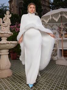VOLUPTÉ CURVE Plus Size Summer White Solid High Neck Sleeveless High-Waist Wide-Leg Jumpsuit For Wedding Guests, Parties, Going Out, Graduation, Birthdays - White - View 3