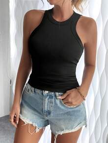 Musculosa De Cuello Redondo Y Ajuste Ajustado unicolor - Negro - Ver 3
