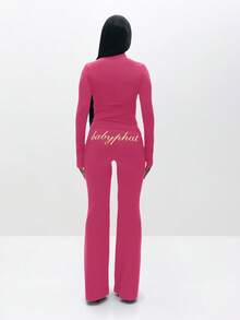 BABYPHAT 女士高腰喇叭裤，套穿式靴型弹力裤，复古印花阔腿裤脚 - 淡黃色 - 查看 6