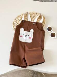 SHEIN Playful Pals Baby Boys' Pocket Jumpsuit - Brown - View 4