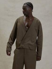 Musero Áo blazer dáng rộng, cổ chữ V sâu, tay dài, cài hai nút, kiểu dáng thanh lịch, thích hợp cho mùa xuân hè. - Màu Khaki - Xem 5