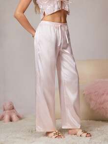 HautHeat Women's Elegant Solid Color Drawstring Pajama Bottoms - Pink - View 4