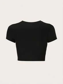 StreetHx Women's Summer Cropped T-Shirt, Y2K Style Black "Don't Give Me A Cigarette" Graphic Exposed Midriff Crop Top - Black - View 2