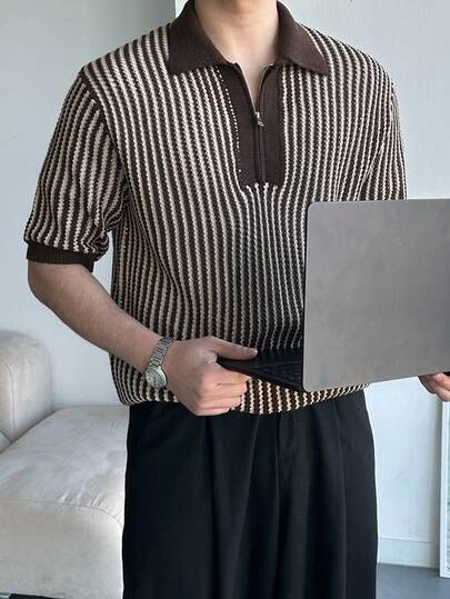 DAZY 男士V领撞色针织Polo衫，夏季