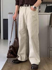 DAZY Men's Khaki Long Straight Loose Casual Pants With Pockets, Spring - Khaki - View 2