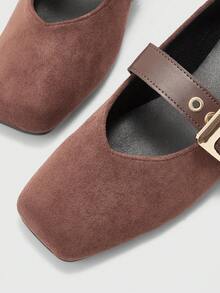 CUCCOO BIZCHIC Women's New Square Toe Suede Brown With Broadband Metal Buckle Fashionable Daily Commuting Versatile Wear Wedge Heel Shoes Valentine's Day - Brown - View 8