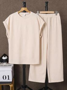SHEIN Teen Boy Korean Style Loose Beige Vest And Long Pants Set,Summer Casual Apricot Color Matching Outfit For Commuting,School,Daily Wear,Sports,Vacation - Khaki - View 9