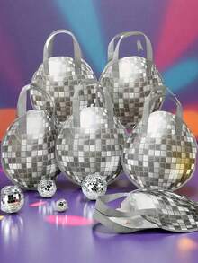 3/6/12 Disco Ball Gift Bag - Dancer Themed Party Gift, Suitable For Weddings, Birthdays, Ladies' Parties, Halloween, Christmas Decorations (Silver), Holiday Event Accessories, Retro Spherical Design, Sturdy Tote Bag - Multicolor - View 2