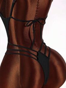 Amplova 一件式女士性感露背挂脖连体泳衣，带钢圈，适合度假和日常穿着 - 黑色 - 查看 7