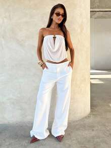 Aloruh Women's Sexy Strapless Loose Solid Color Top - White - View 3