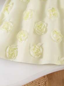 Young Girl's Stand Collar Mesh Floral Casual Loose Halter Dress - Apricot - View 2