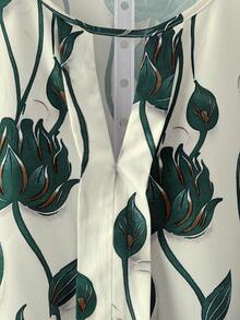 Linhara 大码女式休闲印花圆领长袖衬衫，蓝白印花衬衫，秋季服装，乡村音乐节衬衫，女士秋季衬衫，户外服装，2025新款印花衬衫，复古女式上衣，灯笼袖女式衬衫，长袖女式衬衫，女式衬衫 - 墨綠色 - 查看 3