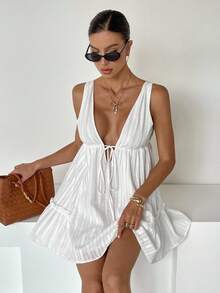 Siren Gaze 女式无袖前系带休闲迷你连衣裙 - 白色 - 查看 7