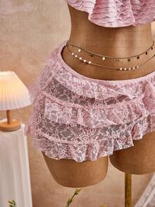 Bellisia 女士春夏沙滩罩裙，清新甜美俏皮镂空蕾丝多层荷叶边蛋糕裙，甜美可爱，性感优雅，适合沙滩、度假、日常穿着。2026新款女士泳装到货，适合上学、度假、约会、下午茶、西式、邮轮、海岛、公路旅行、四季皆宜、音乐节、波西米亚风度假、凉爽秋季、西部波西米亚风，优雅女士活力假日彩色印花波西米亚风 - 淺粉色 - 查看 5