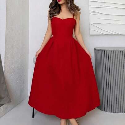 Elegante vestito lungo e soffice da donna con bretelline, adatto per uscite quotidiane, appuntamenti, feste notturne, adatto per l'autunno e l'estate,