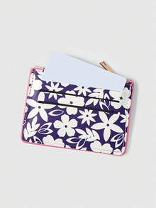 ROMWE Kawaii 精致的卡片袋，紫色背景，白色花朵图案 - 紫色 - 查看 4