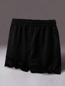 Manfinity Roghcode Men's Street Style Drawstring Shorts, Loose Minimalist Large Font Letter Embossed Shorts - Black - View 2