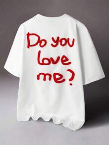 STYNVO 男士 INS 印花“WHERE IS LOVE?”休闲街头风短款宽松 T 恤 - 白色 - 查看 1
