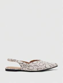 CUCCOO BIZCHIC Snake Skin Mule Slippers, Grey & White Textured Minimalist Pointed Toe, Suitable For Commuting And Dating, Low-Key Wild Vintage High-End Feel - snake pattern - View 2