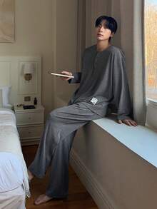 DAZY Men's Grey Label Design Loungewear Set, Spring - Grey - View 8