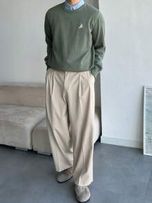 DAZY 男士修身通勤毛衣，绣花图案，春秋季 - 軍綠色 - 查看 5