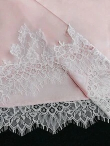 Franclia Falda de satén rosa con ribete de encaje en contraste para mujer - Rosa - Ver 7