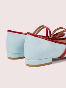 CUCCOO DOLLMOD 女士红色格子玛丽珍鞋，平底方头，校园风日系可爱低跟鞋，春季鞋款，春假复活节圣诞节适用。 - 淺藍色 - 查看 9