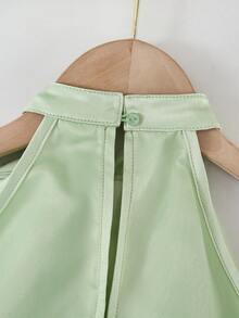 年轻女孩优雅可爱的绿色网纱蝴蝶结无袖连衣裙 - 綠色 - 查看 6