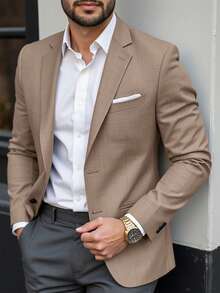 Manfinity Mode Áo blazer nam dáng suông, có túi, họa tiết chấm bi, một hàng khuy. - Màu Khaki - Xem 4