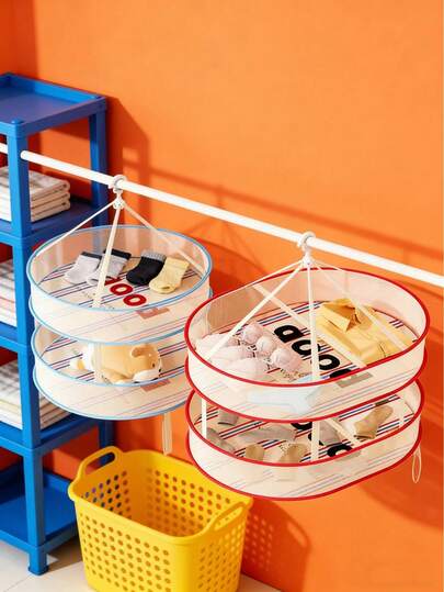 Joivida شبكة تجفيف متعددة الوظائف منزلية كرتونية، سلة تجفيف مسطحة مضادة للتشوه خاصة للجوارب والملابس الداخلية والسترات الصوفية، شبكة تجفيف مقاومة للرياح مناسبة للشرفة والحمام والسكن الجامعي