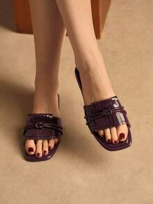 Rosivie Women's Fashion Versatile Tassel Twist Flat Sandals - Burgundy - View 10