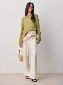 Nöista Loose Green Sweate With Open Structure Knit. Spring, Summer Outfit For Women, Casual Sweater. - Green - View 5