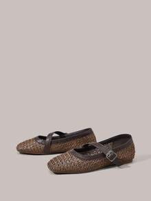 Styleloop 女士鞋履 假日风编织鞋 面条带女士平底单鞋 假日风穿搭 波西米亚风穿搭 美式复古风 波西米亚风穿搭 西部风穿搭 音乐节穿搭 派对穿搭 平底女鞋 - 咖啡棕 - 查看 1