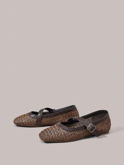 Styleloop Women Shoes Holiday Style Woven Shoes Noodle Belt Women's Flat Single Shoes Holiday Style Wear BOHO Wear American Retro Style Bohemian Style Western Style Music Festival Wear Party Wear Flat Women's Shoes