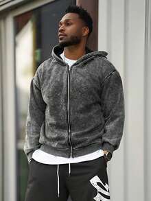 Heavens Edit Autumn And Winter "It Is What It Is" Pattern Men's Hooded Sweatshirt Top, Slightly Elastic Fit Washed And Distressed Cotton Black Long-Sleeved Cardigan Zipper Sweatshirt, Outdoor Daily Casual Jacket - Black - View 7