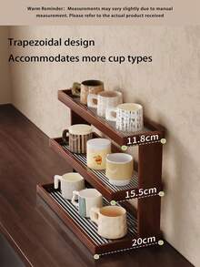 Three-Tier Bamboo Coffee Bar Storage Rack-Easy Assembly, Ideal For Kitchen, Dining Room, Cosmetics, And Lipstick Organization. Holds Mugs And Water Glasses. Features Natural Bamboo Grain. Space-Saving Home Decor And Countertop Organizer. Bamboo Kitchenware. - Walnut - View 4