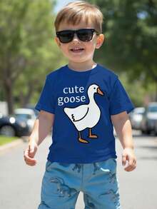 Young Boys' Casual Minimalist Round Neck T-Shirt, Suitable For Summer - Royal Blue - View 2