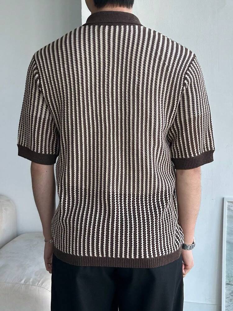 Men's V-Neck Contrast Color Polo Knit Top, Summer