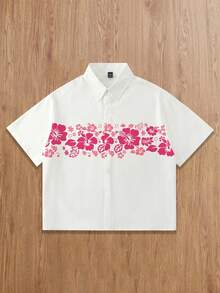 Manfinity Chillmode Front Button Floral Pattern Loose Casual Summer Short Sleeve Shirt - Multicolor - View 2