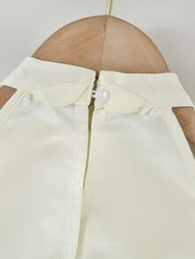 Young Girl's Stand Collar Mesh Floral Casual Loose Halter Dress - Apricot - View 6