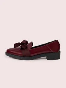 CUCCOO DOLLMOD Women Flat Point Toe Slip-On Bowknot Oxblood Loafers, Suitable For All Seasons Spring Shoes Spring Break Easter Valentine's Day - Rose Red - View 6