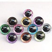 20颗闪亮眼睛，黑色塑料娃娃眼睛，尺寸12/14/16/18/20/25/30毫米，3D闪光眼睛带环，适用于钩针编织、阿米格鲁米娃娃、塑料钩针眼睛、泰迪熊DIY配件 - 彩色 - 查看 2