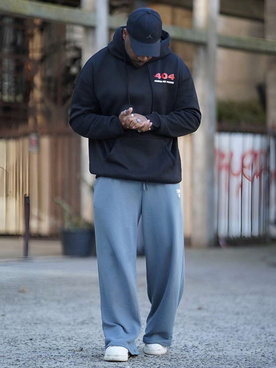 Heavens Edit Men's Casual Street 404 Slogan Graphic Print Thermal Lined Hoodie Sweatshirt, Autumn/Winter, Long Sleeve Top - Black - View 1