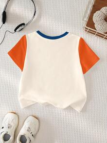 Nick 90s | SHEIN Áo thun ngắn tay cổ tròn in hình hoạt hình phối màu tương phản cho bé trai, thích hợp mặc mùa hè. - trắng - Xem 2