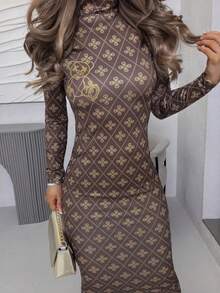 Jemour Women's Casual Bodycon Long Sleeve Midi Dress, Suitable For Summer Fall Clothes Chic Dress - Multicolor - View 3