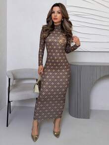 Jemour Women's Casual Bodycon Long Sleeve Midi Dress, Suitable For Summer Fall Clothes Chic Dress - Multicolor - View 5