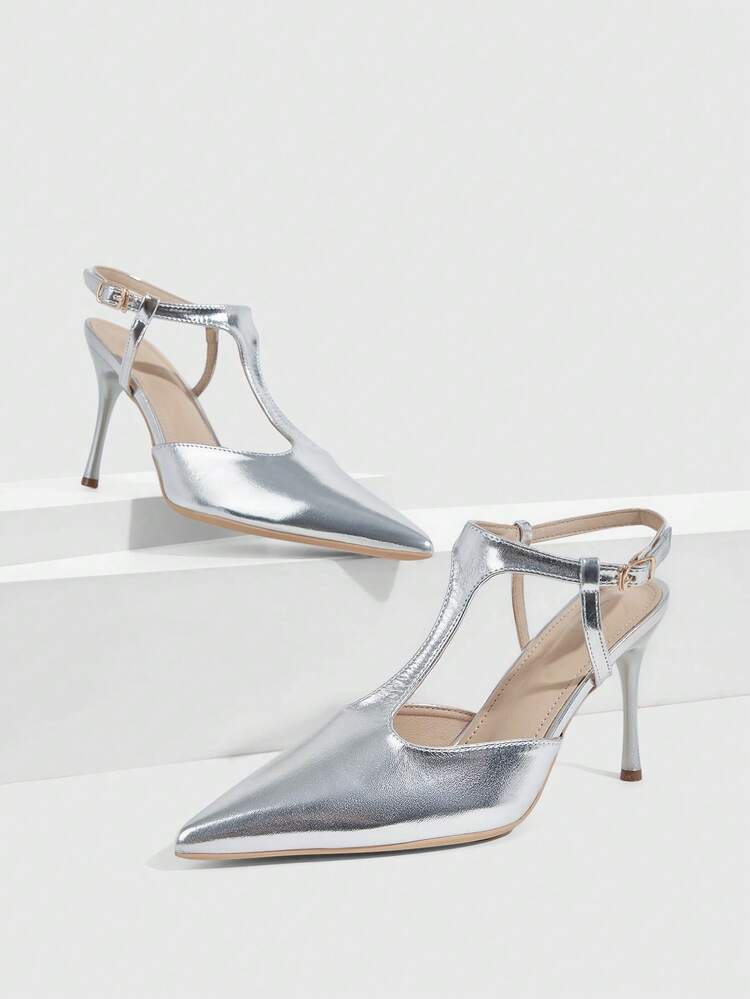 CUCCOO SZL Women's Pointed Toe Silver Buckle Design Elegant High Heel Pumps Spring Shoes
