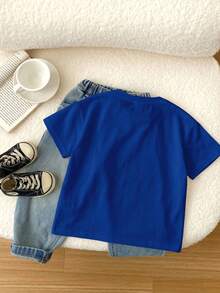 Young Boys' Casual Minimalist Round Neck T-Shirt, Suitable For Summer - Royal Blue - View 4