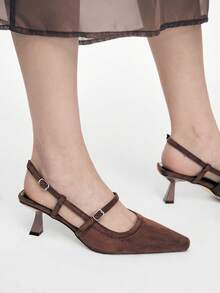 Mnmlis Women's Fashion Buckle Backstrap Comfortable Flats Valentine's Day - Brown - View 7