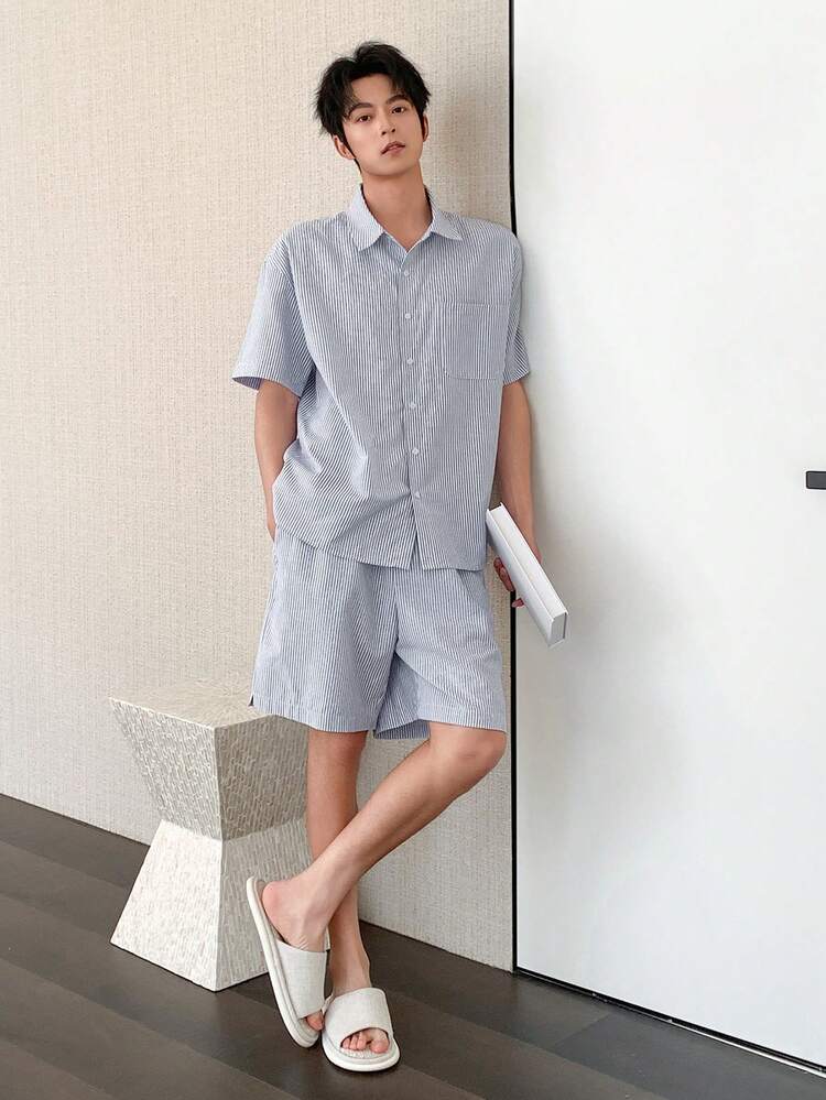 DAZY Men's Striped Short Sleeve Top And Shorts Pajama Set, Summer - Multicolor - View 5